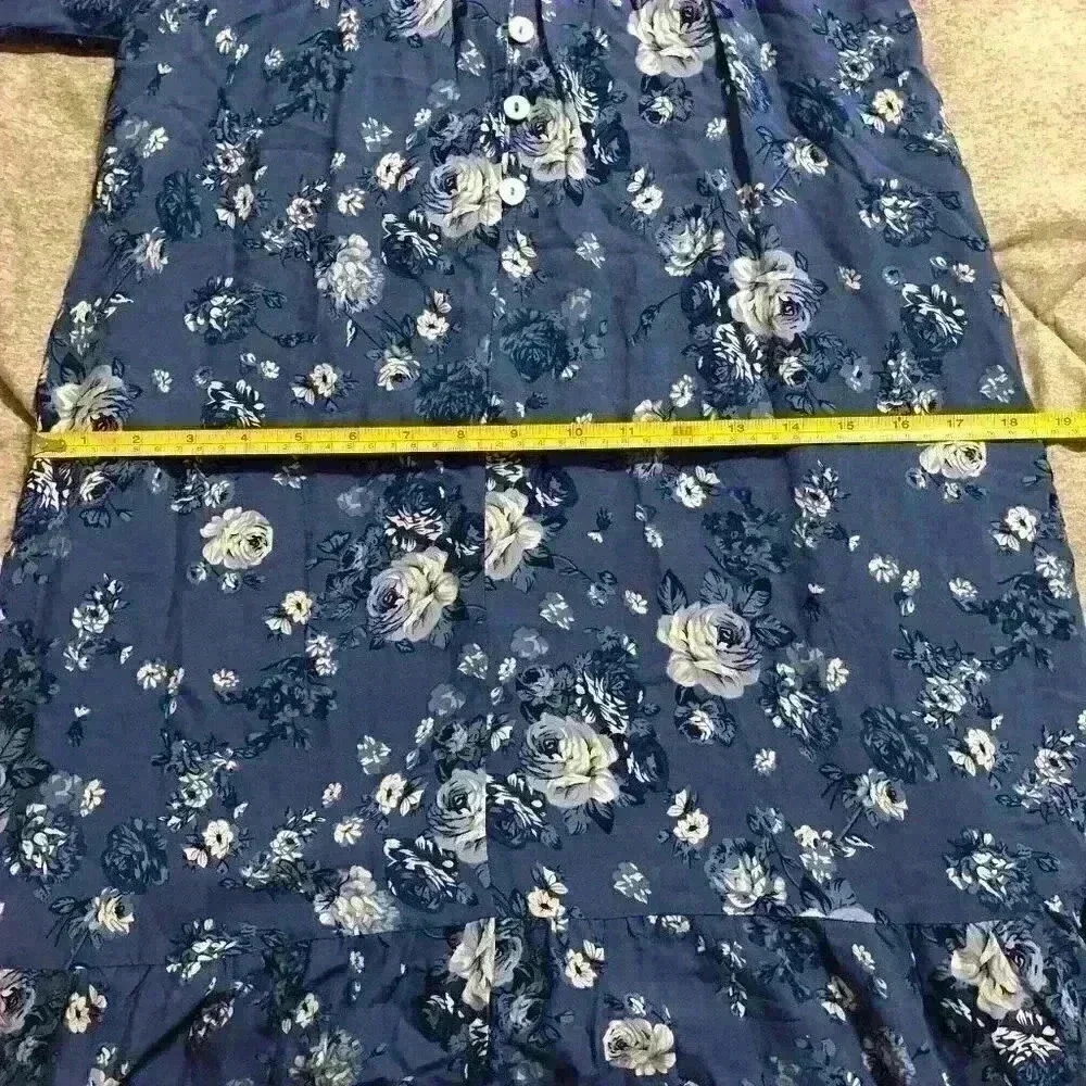 C+D+M Collection Blue Floral Maxi Dress Boho Lace Trim Button Front Womens M - Picture 6 of 8